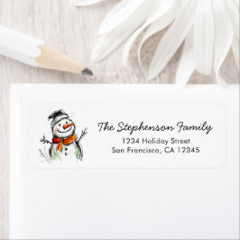 Etiqueta Cute Snowman Sketch Christmas Return Address