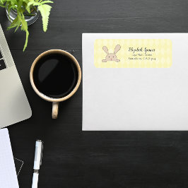 Etiqueta Cute Tan Bunny Rabbit Endereço de devolução Yellow