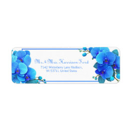 Etiqueta Cyan Sky Blue Botanical Orchid Return Address