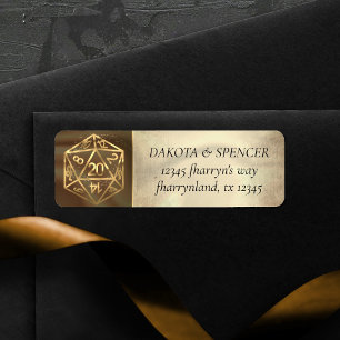 Etiqueta D20 Dourado Tabletop Role Player Dice Address