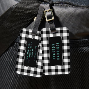 Etiqueta da bagagem de Xadrez de búfalo (preto e b