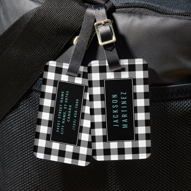 Etiqueta da bagagem de Xadrez de búfalo (preto e b (Criador carregado)