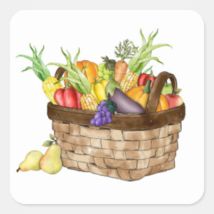 Etiqueta da cesta da comida da colheita da queda