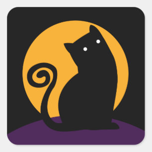 Etiqueta da lua cheia do gato preto