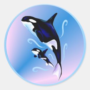 Etiqueta da mamã e do bebê da orca