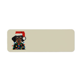 Etiqueta Dachshund Papai Noel Enroscado Em Luzes De Natal