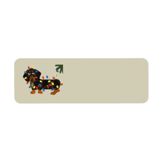 Etiqueta Dachshund Preto e Castanho Luzes de Natal Emaranha