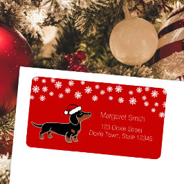 Etiqueta Dachshund Preto e Castanho Posando no Natal