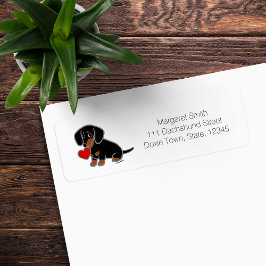 Etiqueta Dachshund Preto e Marrom Lisinho Coração