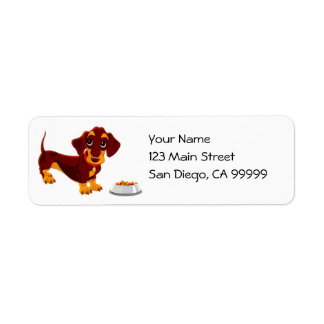 Etiqueta Dachshund Puppy com Comida Bowl