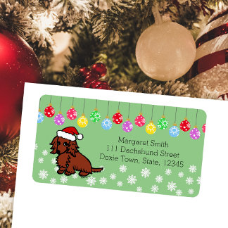 Etiqueta Dachshund Ruivo de Cabelo Comprido Natal Fofo