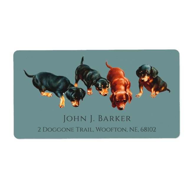 Etiqueta Dachshund Sausage Dog Wiener Puppies Slate Blue (Frente)