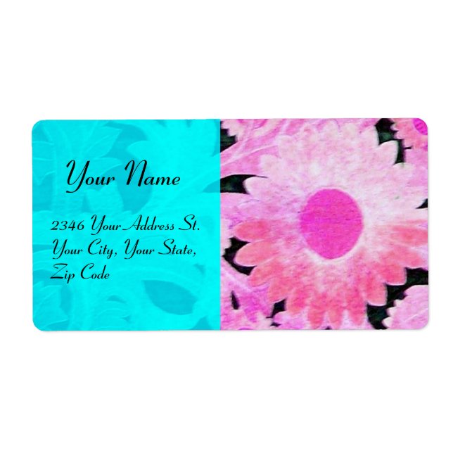 Etiqueta DAISY, azul turquesa rosa preto (Frente)