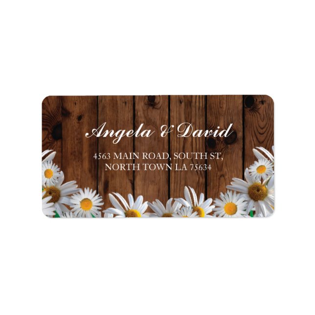 Etiqueta Daisy Wood Floral Rustic Elegant Address Labels (Frente)