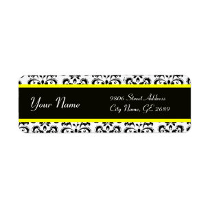 ETIQUETA DAMASCO AMARELO BRANCO PRETO