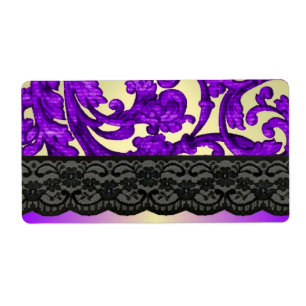 Etiqueta Damasco de rendas roxo e dourado