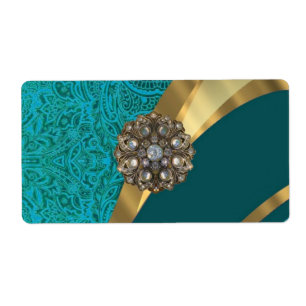 Etiqueta Damasco floral verde-teal