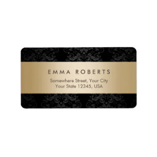 Etiqueta Damasco preto elegante listrado do ouro moderno
