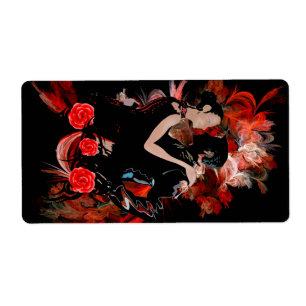 Etiqueta Dançarinos românticos do tango no fractal vermelho