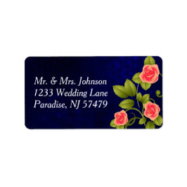 Etiqueta Dark Blue and Coral Rose Flower Wedding Collection