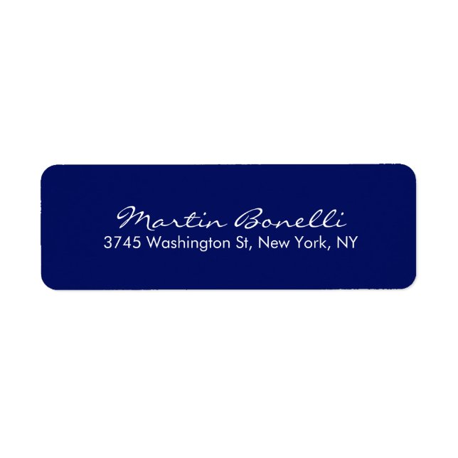 Etiqueta Dark Blue White Minimalist Script Plain Simple (Frente)