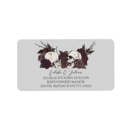 Etiqueta Dark Floral Skull Gray Wedding Return Address