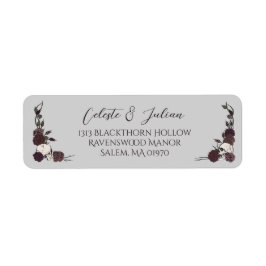 Etiqueta Dark Floral Skull Gray Wedding Return Address