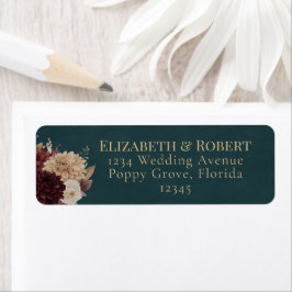 Etiqueta Dark Teal Floral Gothic Wedding Address Label