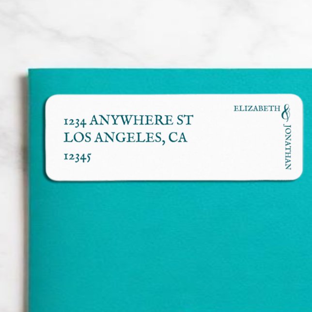 Etiqueta Dark Teal Modern Typography Wedding (Criador carregado)