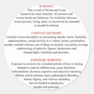 Etiqueta de advertência da bíblia