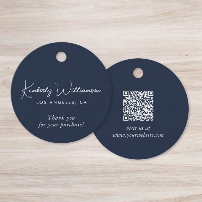 Etiqueta de agradecimento Chic Script Business QR  (Chic Script Business QR Code Thank You Gift Tag)