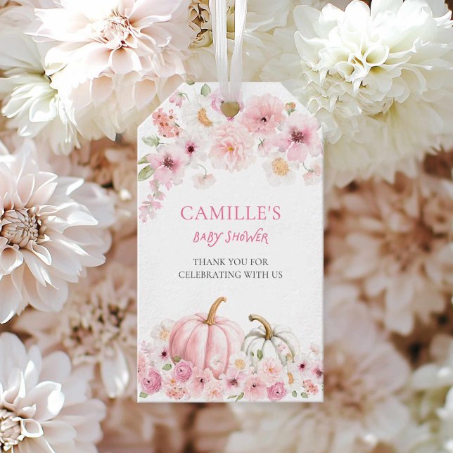 Etiqueta de agradecimento para chá de bebê do outo (Pink Pumpkin Baby Shower Favor Tag)