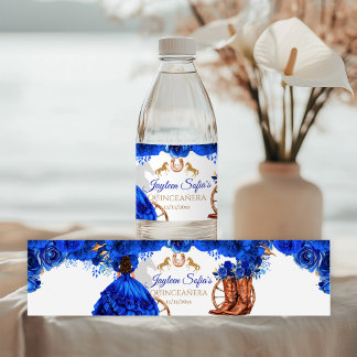 Etiqueta de Água Quinceañera Cowboy Azul Real Dour