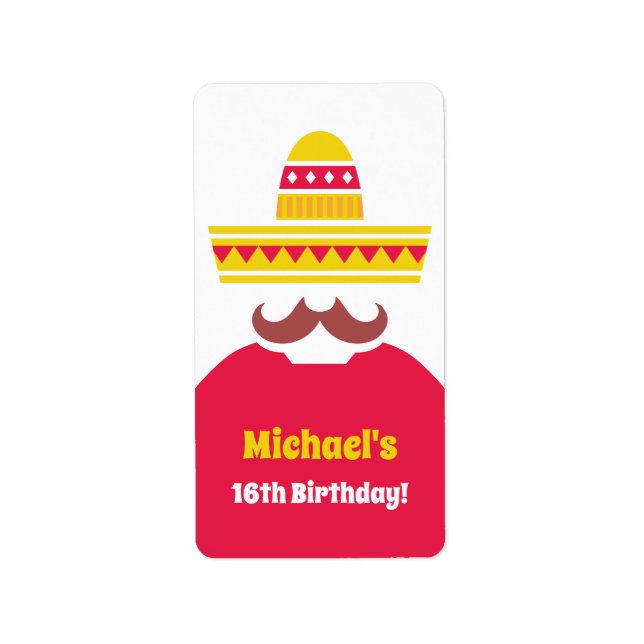 Etiqueta de Aniversário de Fiesta com Bigode de So (Frente)