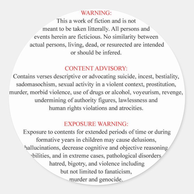 Etiqueta de Aviso de bíblia (Frente)