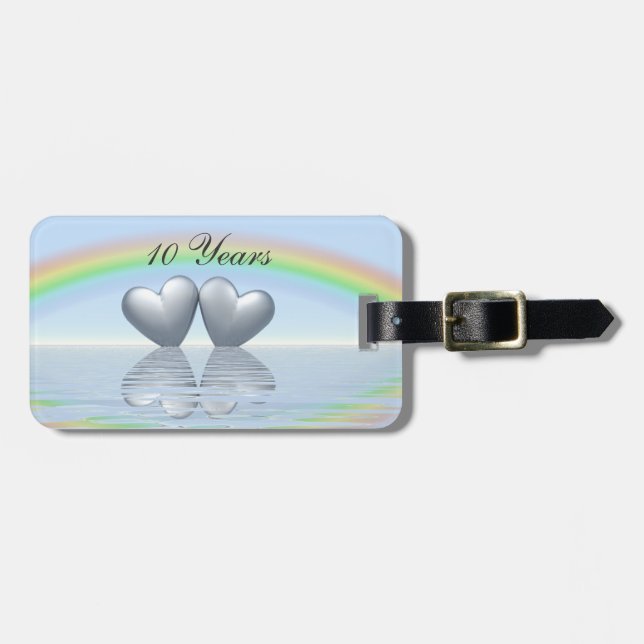Etiqueta De Bagagem 10º Aniversário Tin Hearts (Frente Horizontal)