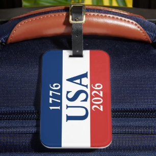 Etiqueta De Bagagem 1776 EUA 2026 Vermelho Branco e Azul Patriótico