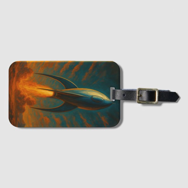Etiqueta De Bagagem 1950s inspired rocket ship  (Frente Horizontal)
