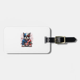 Etiqueta De Bagagem 4 de julho Patriótico Americano Bully Dog Bandeira