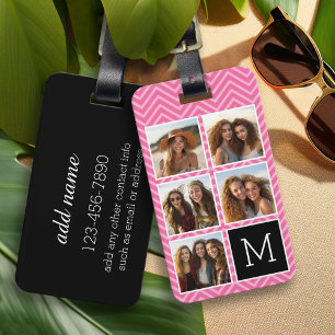 Etiqueta De Bagagem 5 Colagem de Fotos Monograma - Preto e Rosa Vibran