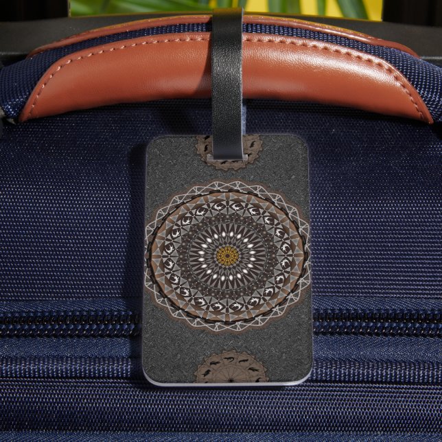 Etiqueta De Bagagem A arte khaki crocodylus porosus mandala (Verso Insitu 4)