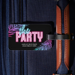 Etiqueta De Bagagem A festa Bach tropical azul e rosa