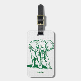 Etiqueta De Bagagem A lápis bonito desenho do elefante do verde de