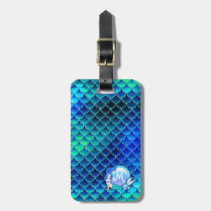 Etiqueta De Bagagem A sereia peroliza e escala o monograma ID600 azul