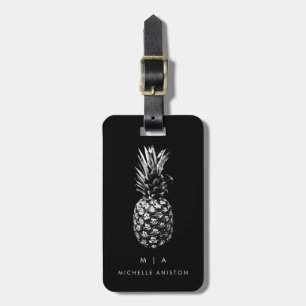 Etiqueta De Bagagem Abacaxi branco preto Monograma personalizado