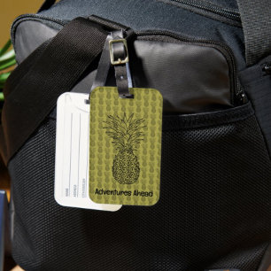 Etiqueta De Bagagem Abacaxi em Padrão de Fundo Verde
