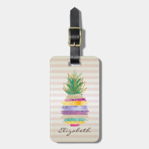 Etiqueta De Bagagem Abacaxi Glitter Chic, Stripes