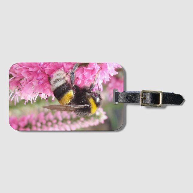 Etiqueta De Bagagem Abeja no Flores Rosa  (Frente Horizontal)