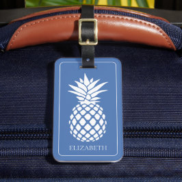 Etiqueta De Bagagem Abonecado Abacaxi Branco no Azul