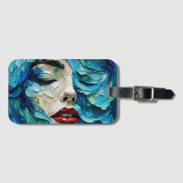 Etiqueta De Bagagem Abstract art painting female face ocean waves